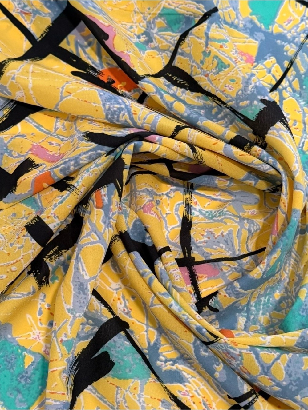 Bright Yellow Abstract Multicolor Chiffon Georgette Fabric